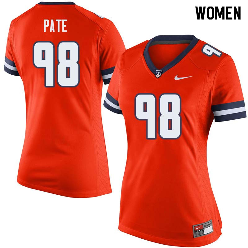 Women #98 Deon Pate Illinois Fighting Illini College Football Jerseys Sale-Orange